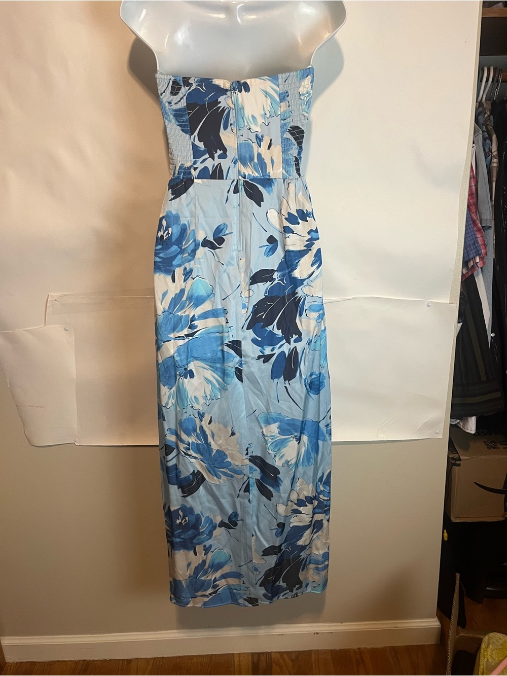 Abercrombie & Fitch Blue Floral Strapless Maxi Dress vacation wedding summer XS - Picture 3 of 8